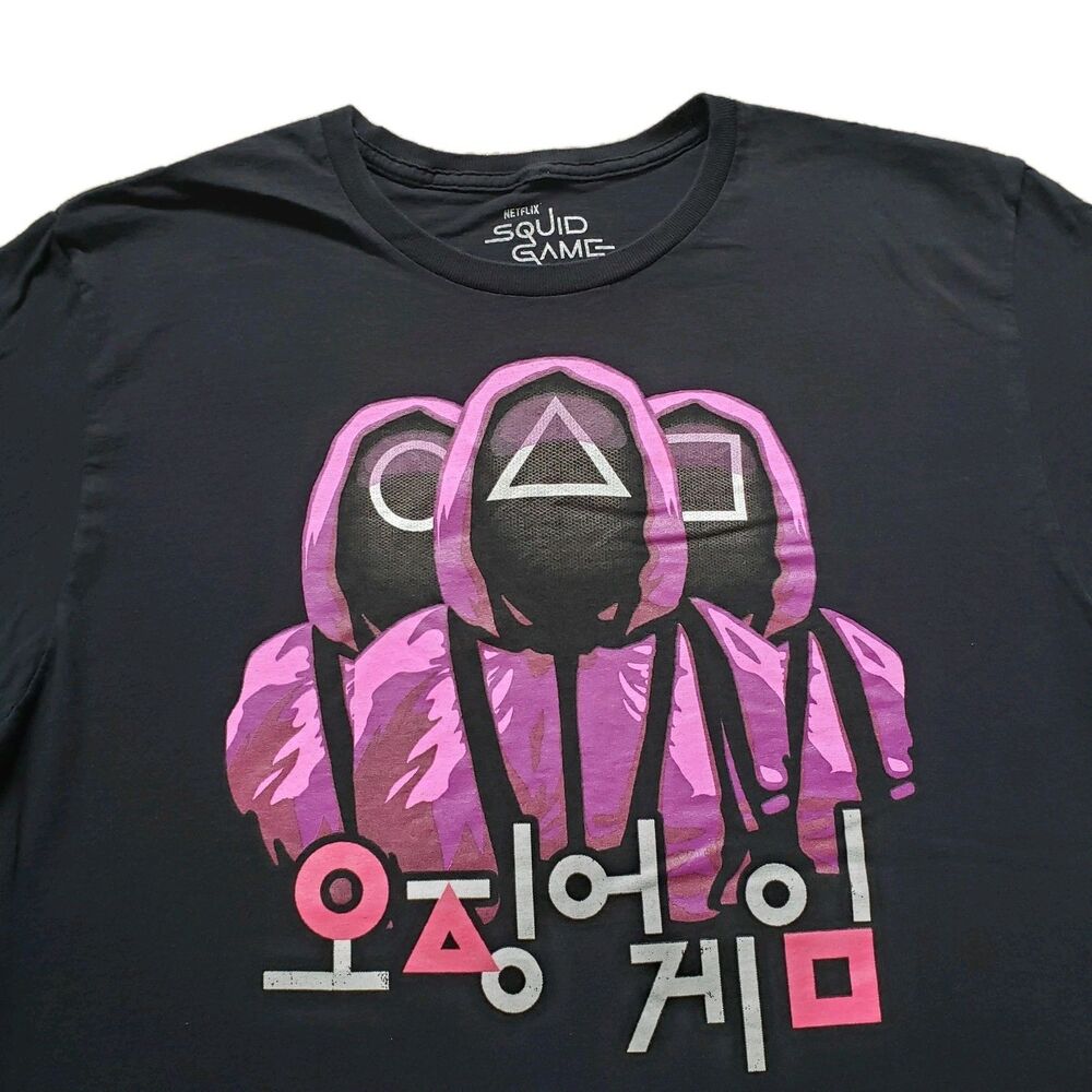 Squid Game Officially Licensed Size Large Mens Black 100% Cotton T-Shirt Netflix